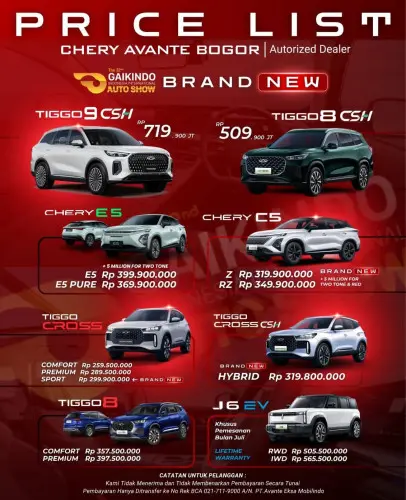 Pricelist Harga Chery meruya 2025